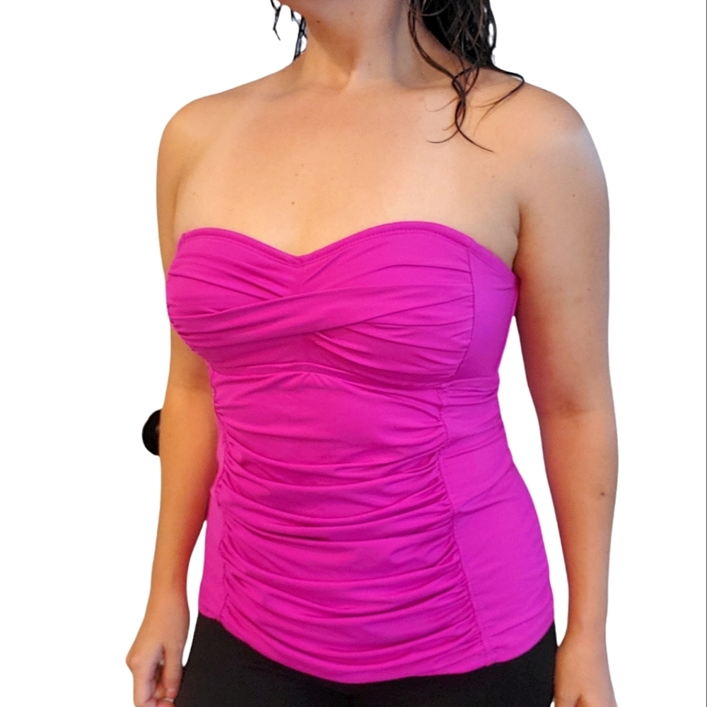 JCP Strapless Womens Swimming Top Built In Bra Magenta Large